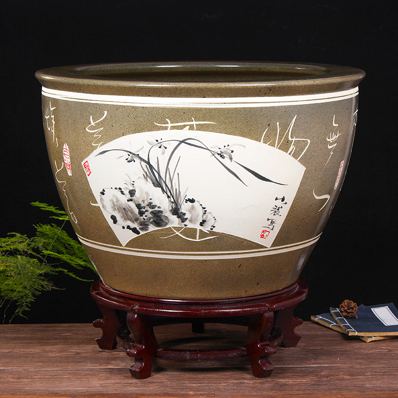 Jingdezhen ceramic aquarium turtle cylinder basin of water lily lotus goldfish bowl sitting room king fish bowl lotus cylinder