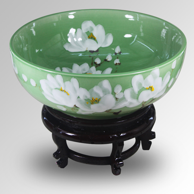 Package mail jingdezhen ceramic aquarium turtle pond lily cylinder goldfish bowl bowl aquarium crafts product green lotus