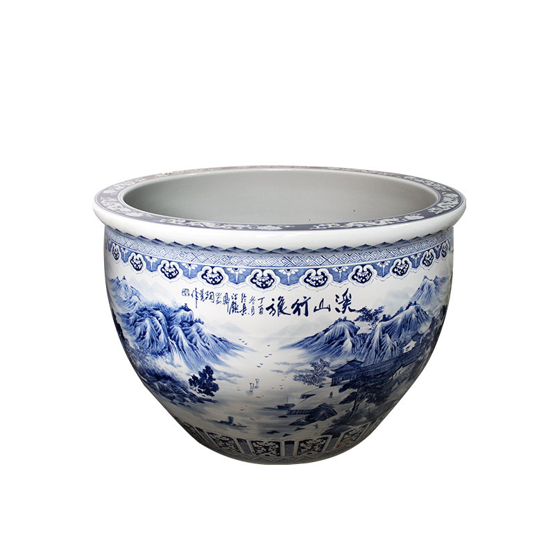 Blue and white porcelain tank 1 meter big basin of water tanks porcelain jar water lily lotus bowl lotus cylinder cylinder tortoise courtyard