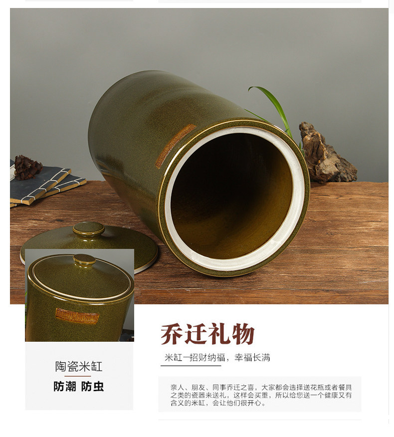 Jingdezhen household moistureproof ceramic cylinder barrel ricer box 20 jins of 50 kg of the packed with cover cylinder tank rice storage tank