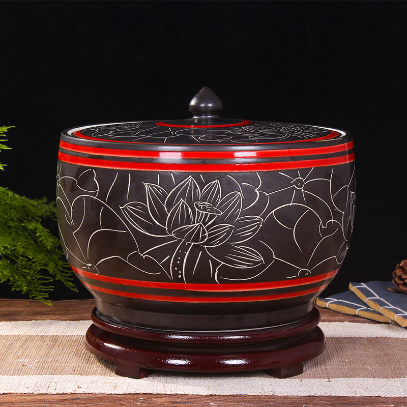Art spirit of jingdezhen ceramic barrel ricer box store meter box with cover insect - resistant seal tank cylinder storage tank