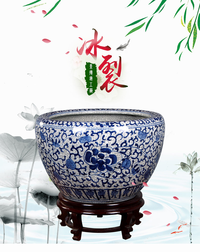 Jingdezhen ceramic aquarium turtle cylinder basin of water lily lotus goldfish bowl sitting room king fish bowl lotus cylinder