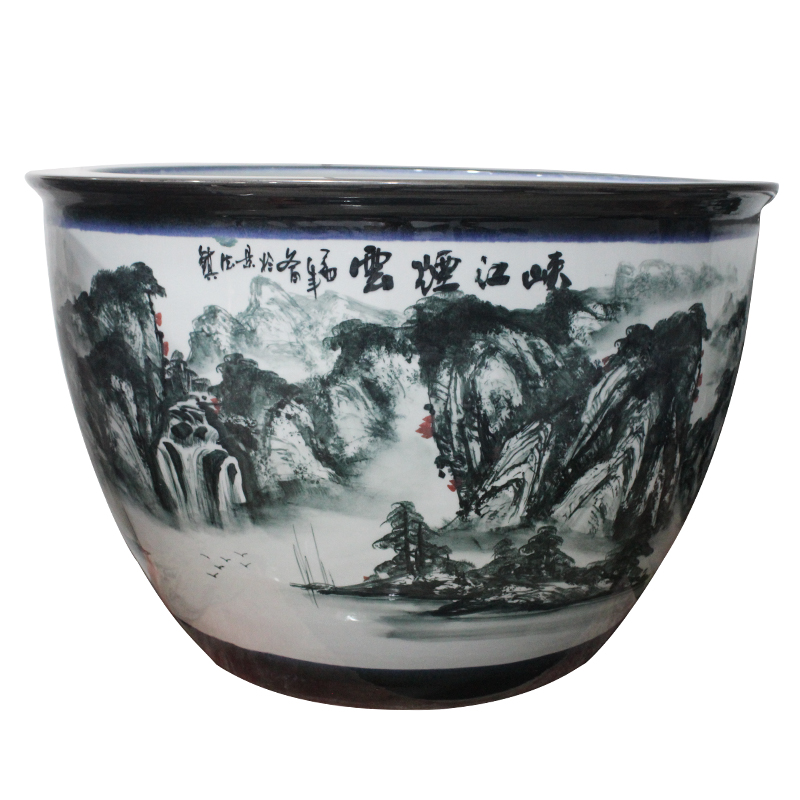 Blue and white porcelain tank 1 meter big basin of water tanks porcelain jar water lily lotus bowl lotus cylinder cylinder tortoise courtyard
