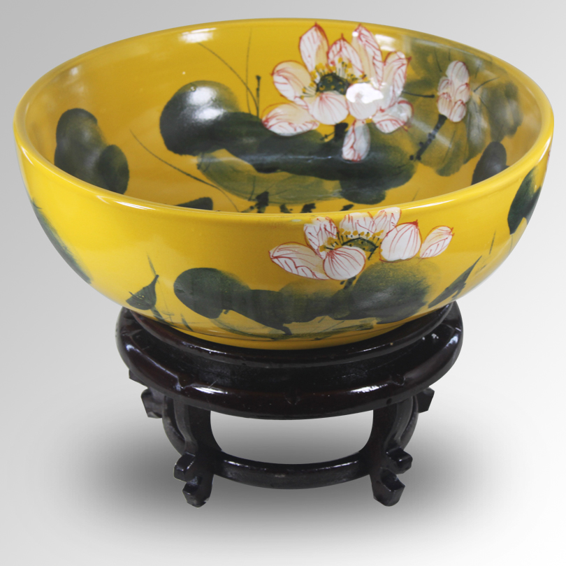 Package mail jingdezhen ceramic aquarium turtle pond lily cylinder goldfish bowl bowl aquarium crafts product green lotus