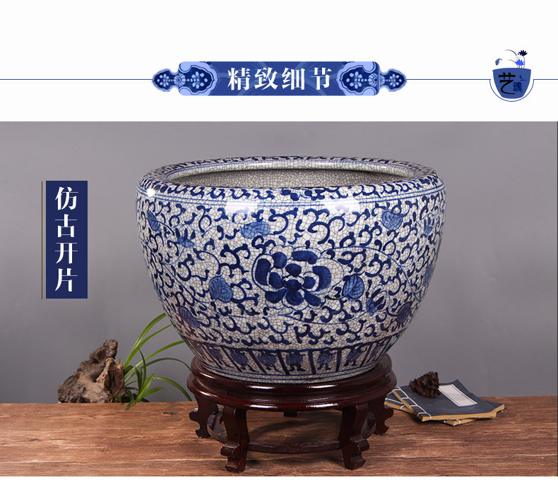 Jingdezhen ceramic aquarium turtle cylinder basin of water lily lotus goldfish bowl sitting room king fish bowl lotus cylinder