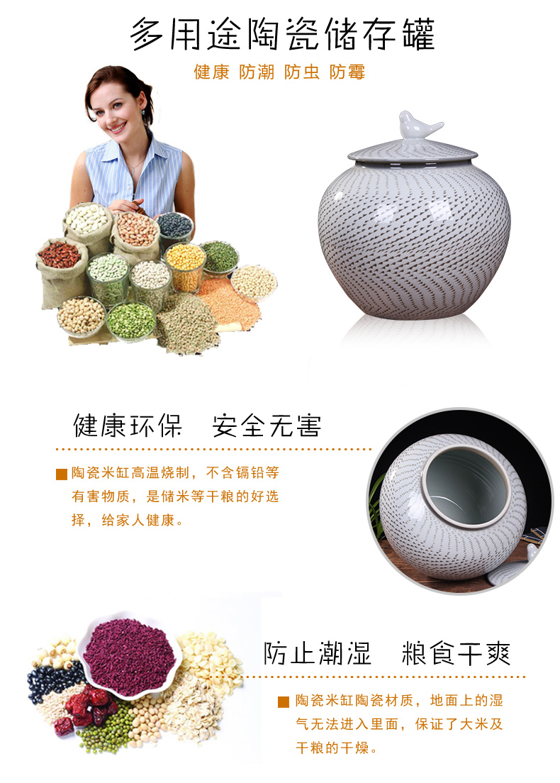 Jingdezhen household moistureproof ceramic cylinder barrel ricer box 20 jins 30 jins the loaded with cover cylinder tank rice storage tank