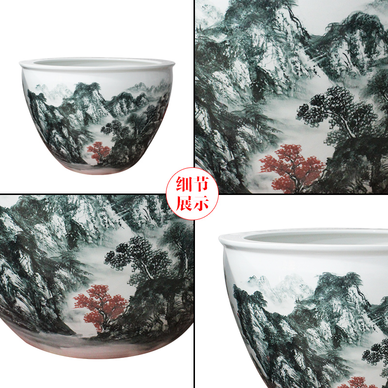 Blue and white porcelain tank 1 meter big basin of water tanks porcelain jar water lily lotus bowl lotus cylinder cylinder tortoise courtyard