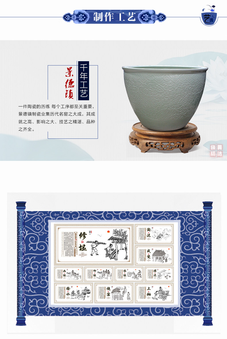 Blue and white porcelain tank 1 meter big basin of water tanks porcelain jar water lily lotus bowl lotus cylinder cylinder tortoise courtyard