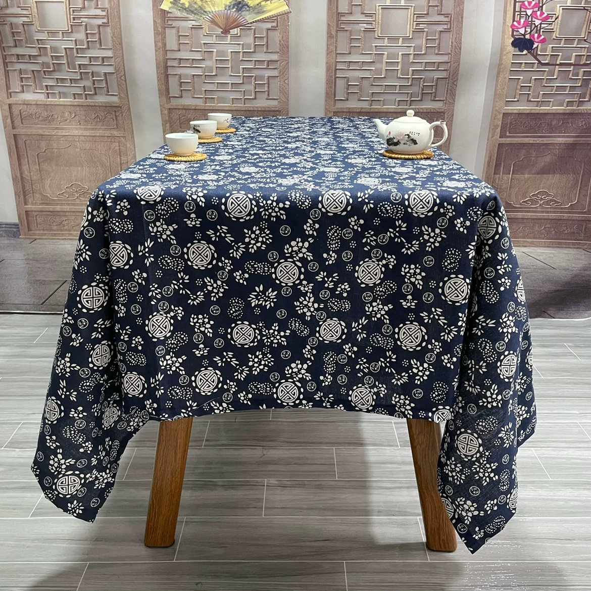 Ethnic blue and white rectangular retro cloth, ethnic style, cotton and linen