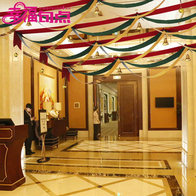 Chinese New Year Decoration Wave Flag Bunting Ribbon Pull Flower Hanging Flag Hotel Mobile Phone Mall 4s Shop Ceiling Hanging Ornaments