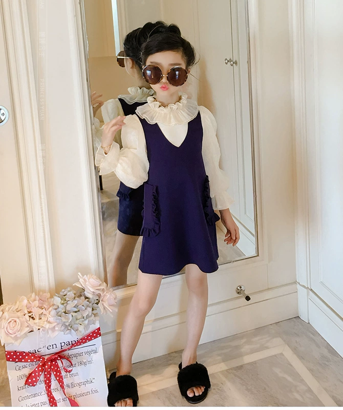 Yuanyuan Princess Girls Bib Váy 2018 Đầm mới Xuân Set Set Big Boy Children mặc áo hàn quốc