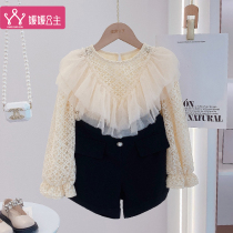 Girls Shirt 2021 Autumn New Tong Korean version of foreign style lace mesh coat childrens small fragrant shirt