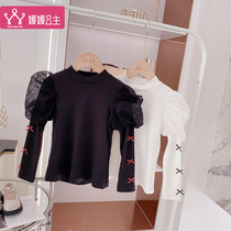 Girls base shirt 2012 Autumn New Tong Korean Solid Color Bubble Sleeve Sweater Children Joker Top Tide