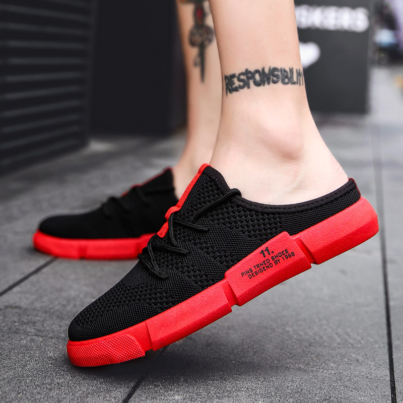 Summer slippers men's Korean version of the trend outdoor men's sandals personality drag outside wearing a lazy heel semi-slippers tide