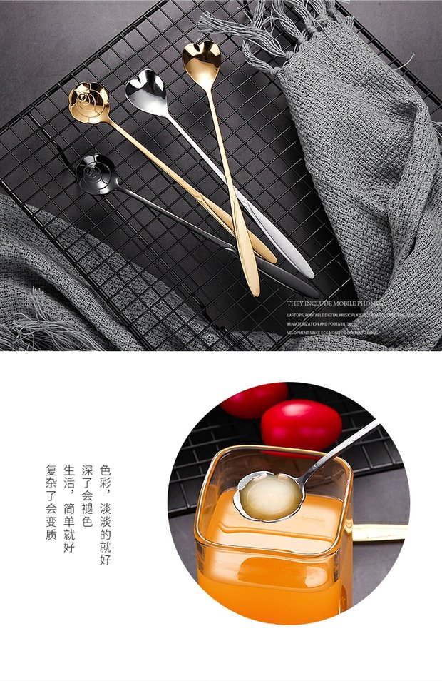 Cà phê khuấy thìa sáng tạo hình trái tim thìa muỗng hoa thìa dễ thương Titanium muỗng cà phê dài tay cầm thìa nhỏ khuấy que - Cà phê ly uống cà phê