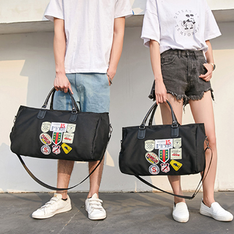 Short-distance travel bag women's hand luggage bag men's Korean version large-capacity badge travel bag lightweight waterproof fitness bag tide