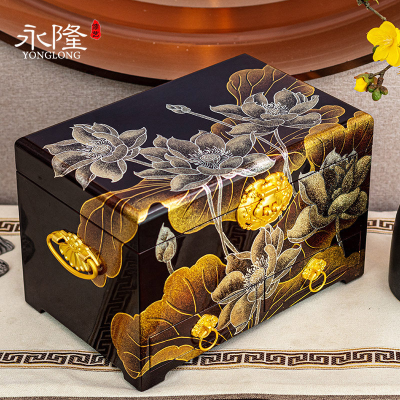 Yonglong push light lacquer wooden jewelry box makeup box Jewelry storage box Jewelry box Jewelry box Jewelry box Wedding gift