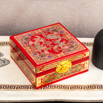 Pingyao lacquerware jewelry box Red Dowry high-grade retro three gold small exquisite Chinese solid wood wedding gift