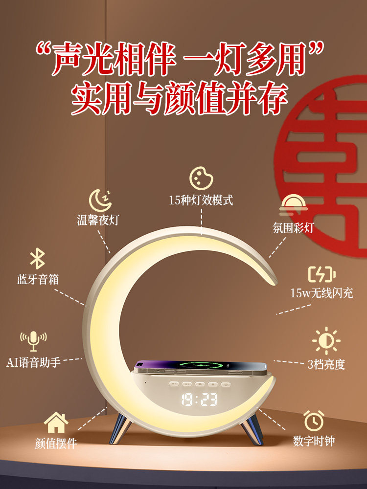 Bluetooth Speaker Bedside Night Light Smart Voice Bedroom Sleep Wireless Charging Table Lamp Birthday Wedding Housewarming Gift