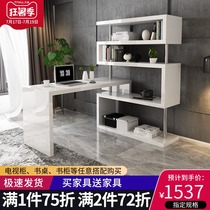 Simple bedroom rotating corner desk Bookshelf bookcase One-piece combination Modern paint Home computer desktop table