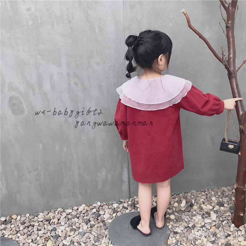 Girl Princess Dress Spring Woman Baby Doll Collar Foreign Dress Pure Cotton Children Skirt Long Sleeves 2020 New Foreign Pie