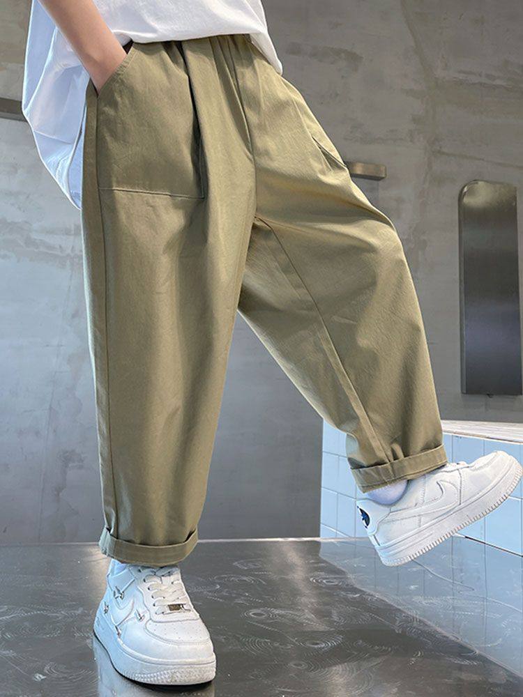 Boys' Pure Cotton Straight-Leg Pants – 2026 Spring & Autumn Solid Color Casual Long Pants for Kids (Ages 5–12)