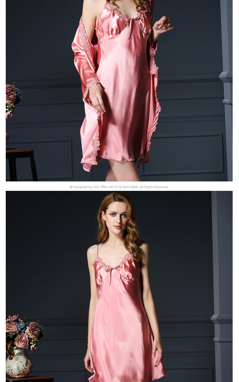 Mùa hè nightdress nữ quay lụa đồ ngủ áo choàng phù hợp với mỏng mùa hè băng lụa cưới màu đỏ cô dâu đám cưới mặc quần áo áo choàng