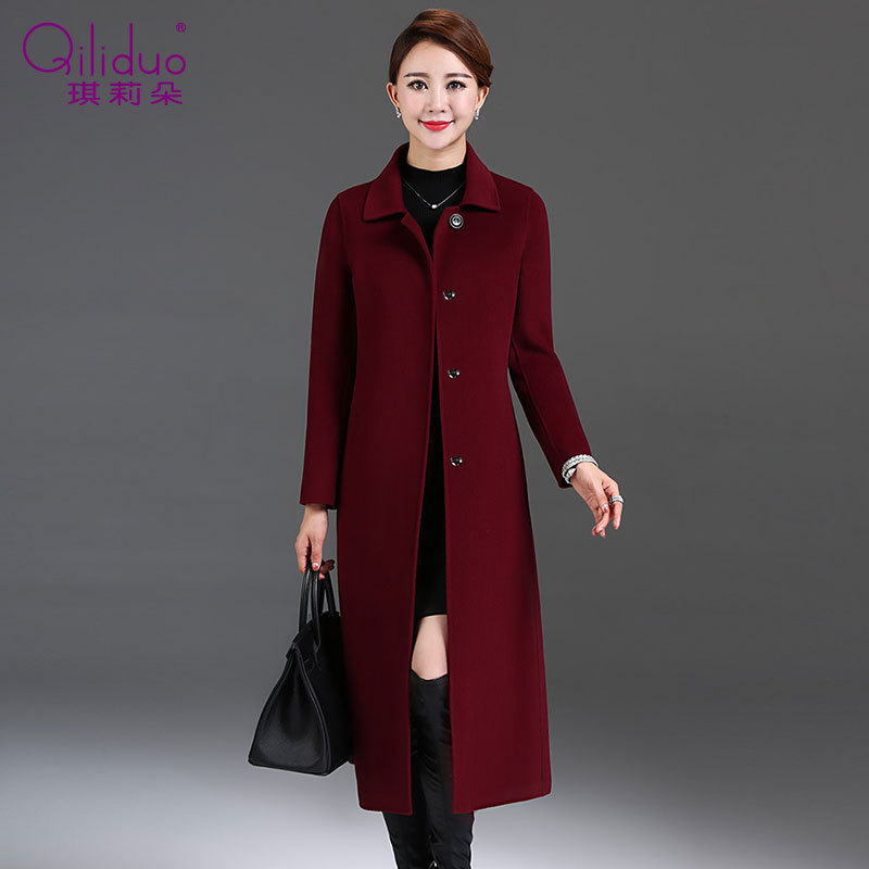 Mother's Double-Sided Wool Coat, Red Wedding Banquet Dress, Mother-In-Law's Autumn and Winter Mid-Length Woolen Coat