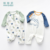 Male baby jumpsuit spring and autumn childrens Siamese pajamas boys cotton toddlers anti-kicking long sleeve autumn and winter thin