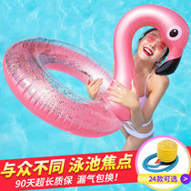 New swimming ring adults children Net Red Flamingo unicorn water inflatable Mount floating bed floating row seat ring sequins