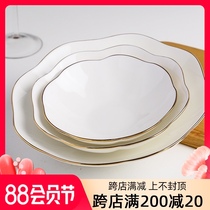 Personality and creativity ins household phnom penh lace net celebrity plate Bone China tableware special-shaped deep plate ceramic dish plate plate