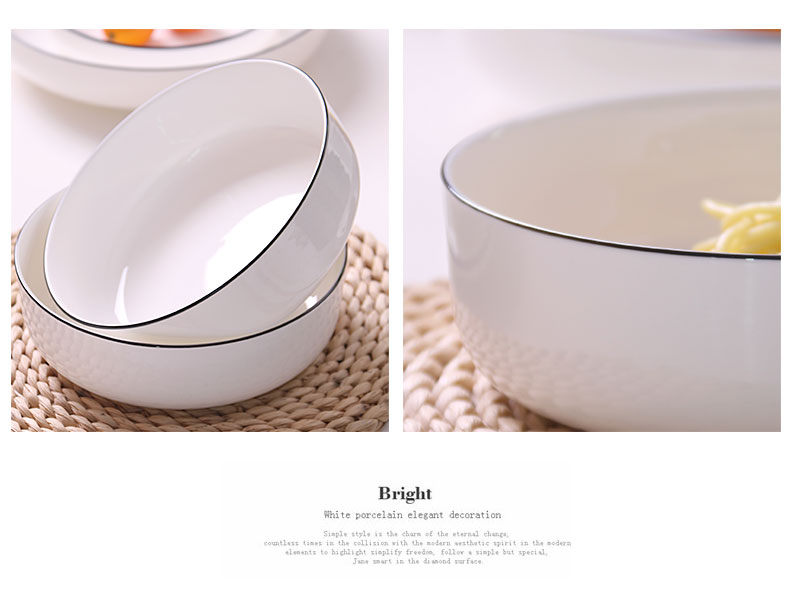 Deep dish dish dish soup plate household ceramic plate black border round FanPan Nordic ipads porcelain stir - fry dishes can microwave oven