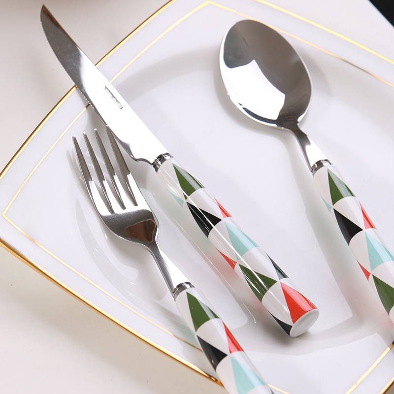 Ceramic handle stainless steel knife and fork spoon, chopsticks web celebrity suit ins wind western - style food tableware household steak knife and fork