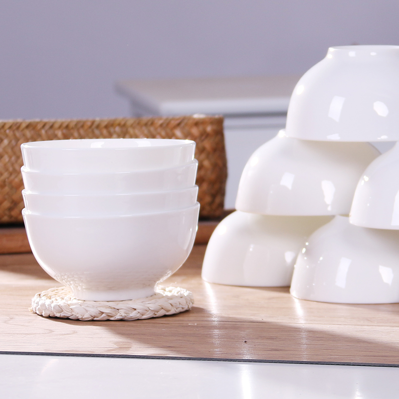 Contracted and pure white household tableware ceramic bowl to eat bowl 10 sets ipads China small bowl of rice bowls only 10 combination