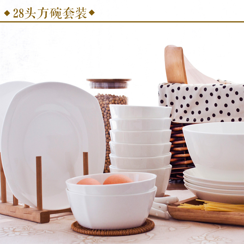 Jingdezhen domestic lead - free 28 head white ipads China bowl dish plate suit ceramic wedding housewarming gift