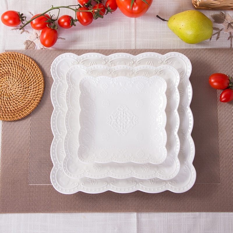 Jingdezhen domestic creative ipads porcelain butterfly embossed flat west steak plate 0 suit the square ceramic tableware