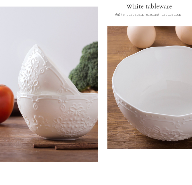 Jingdezhen pure white household porringer of ipads China relief Korean rice bowls rainbow such use lace ceramic bowl for dinner