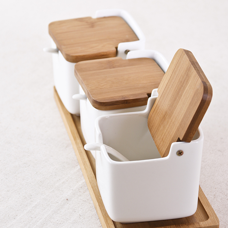 Household ceramics put salt seasoning box with a cover pot seasoning sauce pot sugar pot seasoning suit salt combination