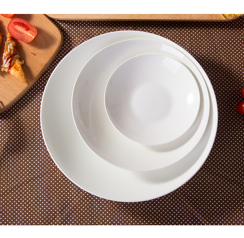 Hotel tableware home plate round big soup plate, 0 creative ceramic plate, the pure white ipads China plates