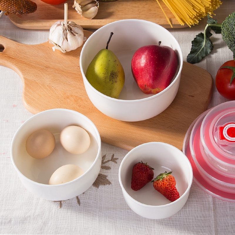 Pure white ipads China microwave oven for preservation bowl of three - piece of fruit with tureen ceramic sealing bowl students home