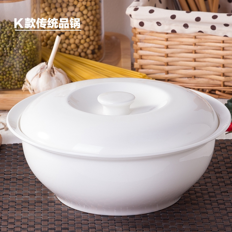 Household ears big bowl of move is pure white large ipads porcelain soup pot with cover in clay pot soup pot soup bowl palace ceramics POTS