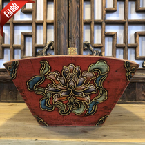 Antique painted small liter wooden rice bucket folk custom made old storage decoration porch key desktop sundries storage box