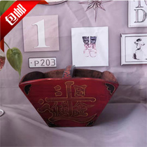 Customized antique painted small liter wooden rice bucket folk custom made old storage box decoration porch key storage box