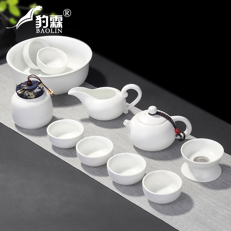 Leopard lam, ceramic kung fu tea set suit household teapot contracted and I tea cups dehua white porcelain small set of ideas