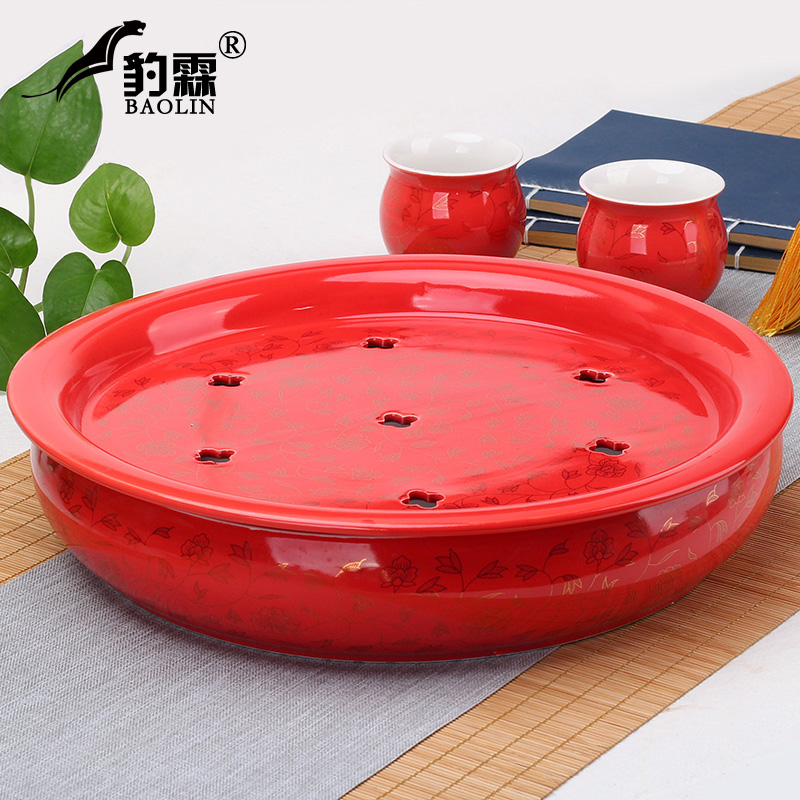 Leopard lam, ceramic kung fu tea sets tea tray household small tea tray tea sets tea saucer dish water storage type sea contracted