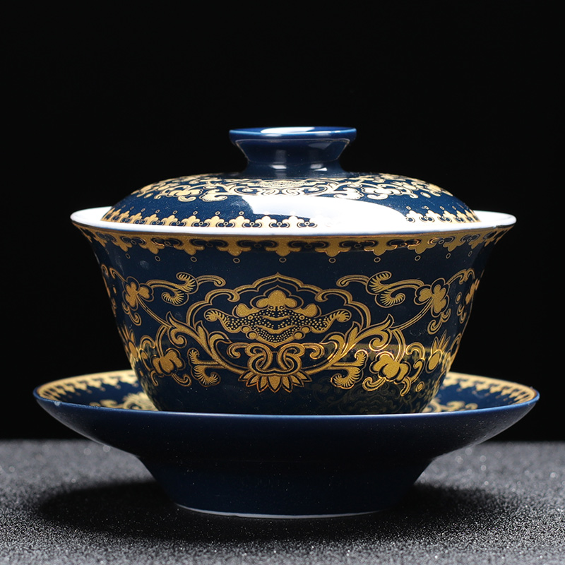 Leopard lam, kung fu tea set ji blue glaze ceramic fuels the teapot tea tureen porcelain teacup office gift box