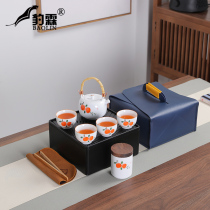 Antique white porcelain portable kung fu tea set travel portable tea tool with bamboo tea tray tea pot teapot set