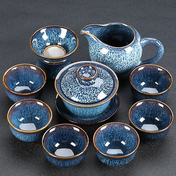 Blue Kung Fu Tea Set, 2025 New Model, Ceramic Teapot with Lid and Bowl, for Home and Office Use, Suitable for Entertaining Guests