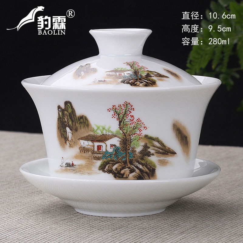 Three to make tea tureen tea bowl with a large single dehua white porcelain kung fu tea set household celadon porcelain of jingdezhen