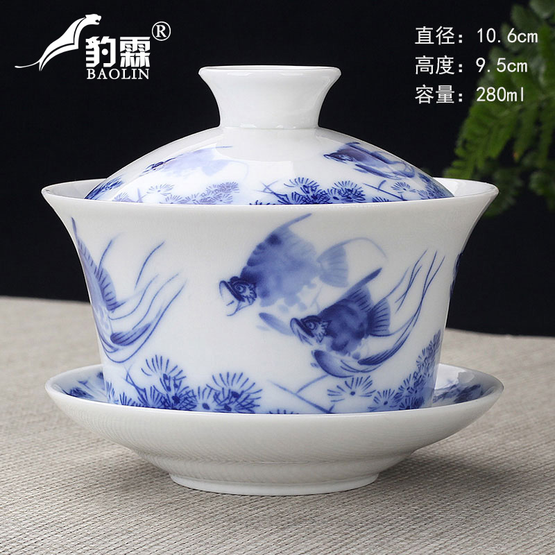 Three to make tea tureen tea bowl with a large single dehua white porcelain kung fu tea set household celadon porcelain of jingdezhen